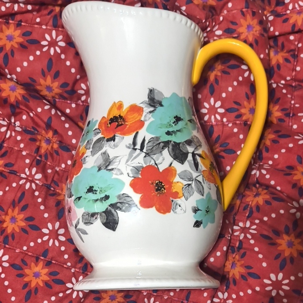 The Pioneer Woman Floral Vase with Yellow Handle